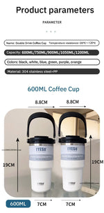 Tyeso 600/750/900ML Car Coffee Cup Thermo Bottle with Straw Portable Sport Insulated Vacuum Flask Travel Thermal Water Bottle
