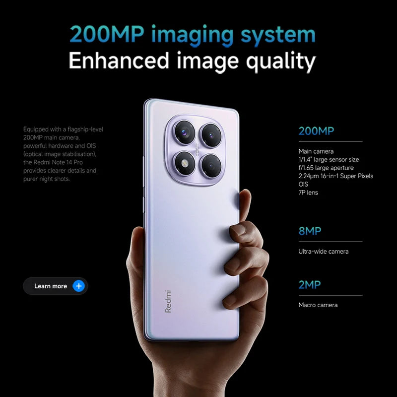 Global Version Xiaomi Redmi Note 14 Pro 4G Smartphone 200MP AI Camera MediaTek Helio G100-Ultra 6.67