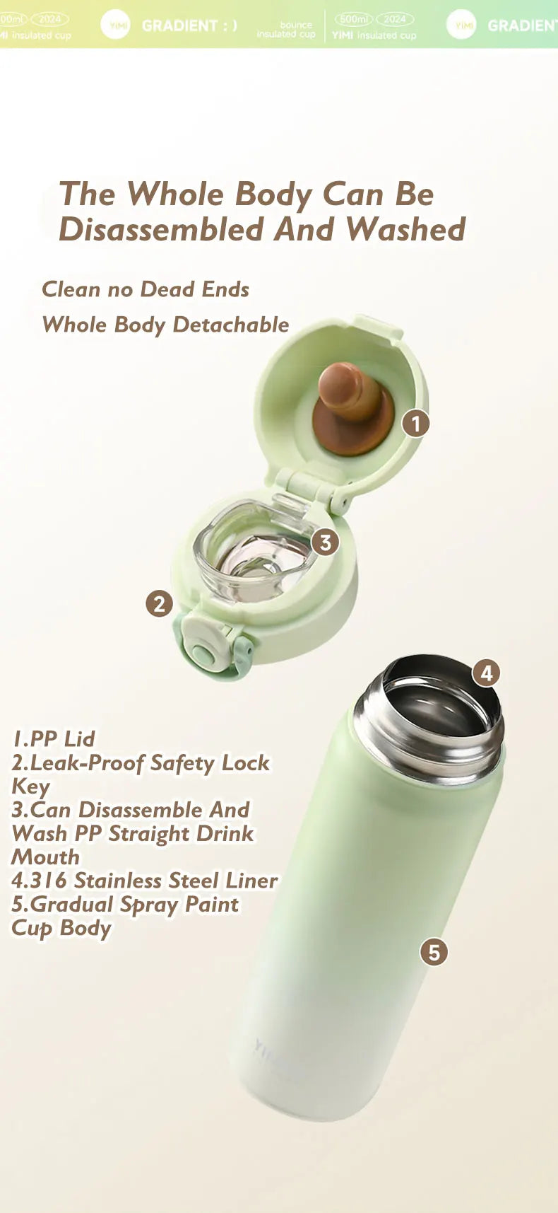 500ml large capacity thickened 316 stainless steel vacuum Thermal insulation portable Tumbler Thermos Water bottle Coffee cup