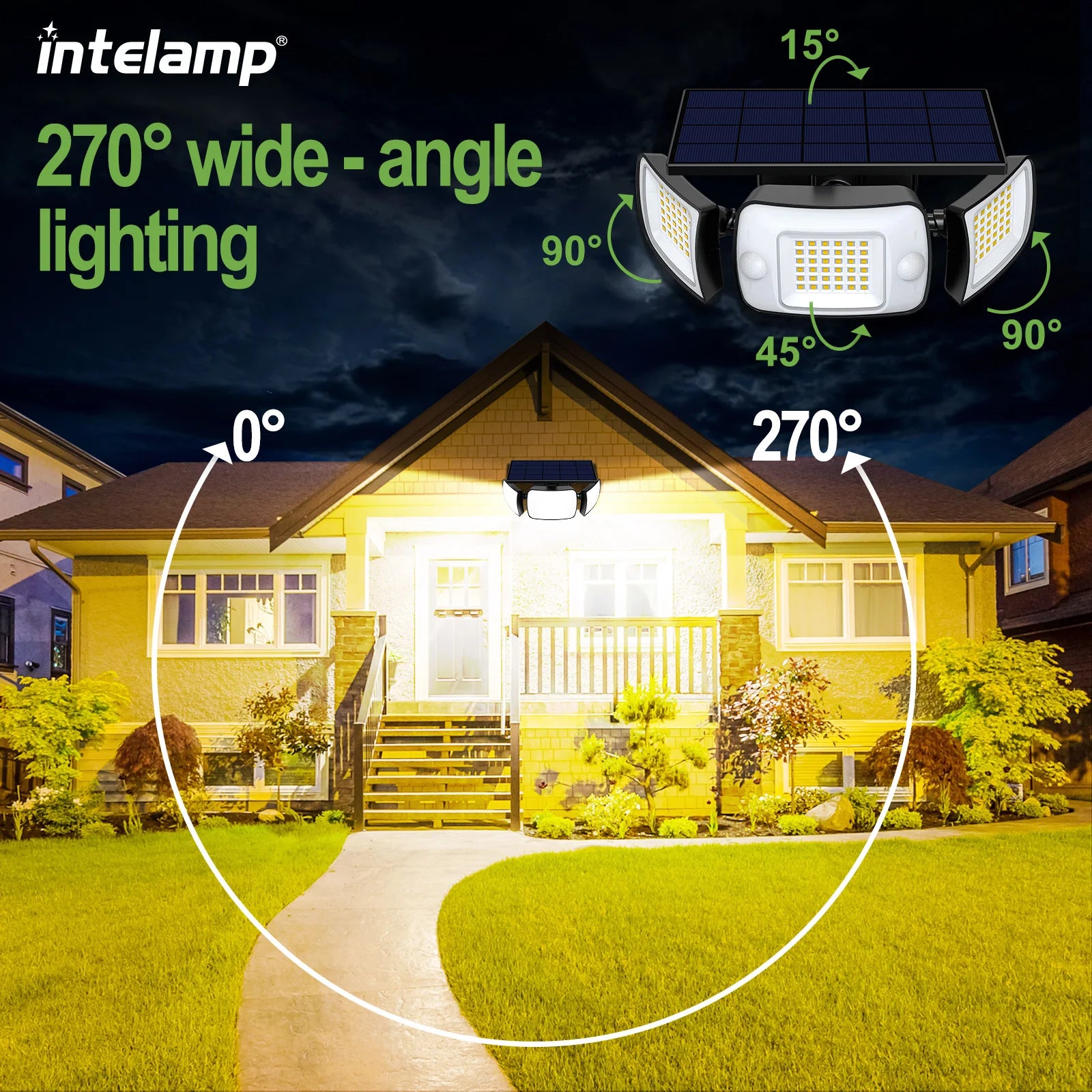Intelamp Solar Outdoor Light with Motion Sensor, Waterproof Bright Wall Lamp for Garden, Yard, Path, Garage, Stairs, Porch