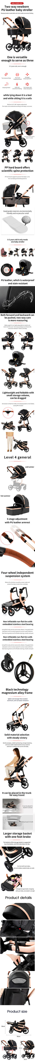 Ultimate 3-in-1 Lightweight Baby Stroller Travel System Convertible Pram & Carriage with PU Wheels for All-Terrain, Compact Fold