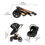 3 in 1 Lightweight High Landscape Baby Stroller Cart Carriage for Newborn Luxury Pushchair