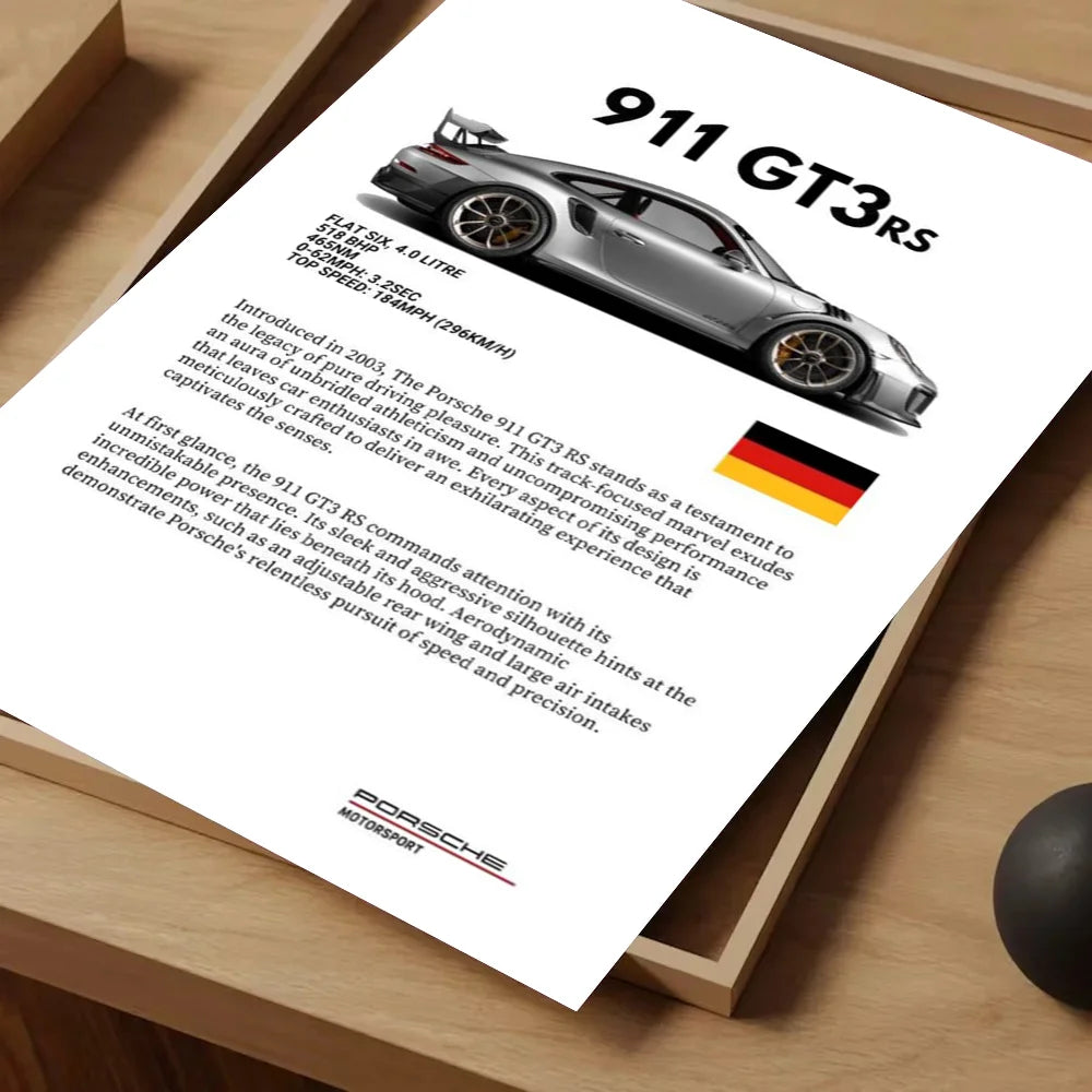 Porsche Cars Poster Self-adhesive Art Waterproof Paper Sticker Coffee House Bar Room Wall Decor