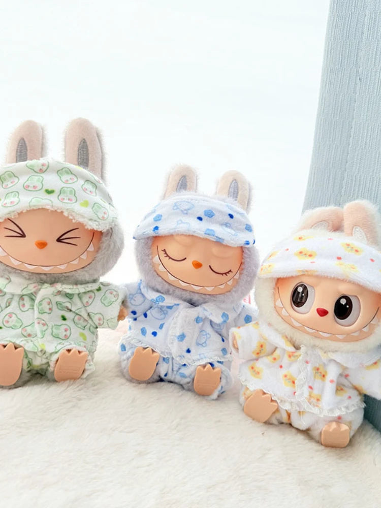 15cm/17cm Labubu I II Dolls Clothes Cute Eye Mask Pajamas Three Piece Set Accessories Clothing Plush Doll'S Clothes