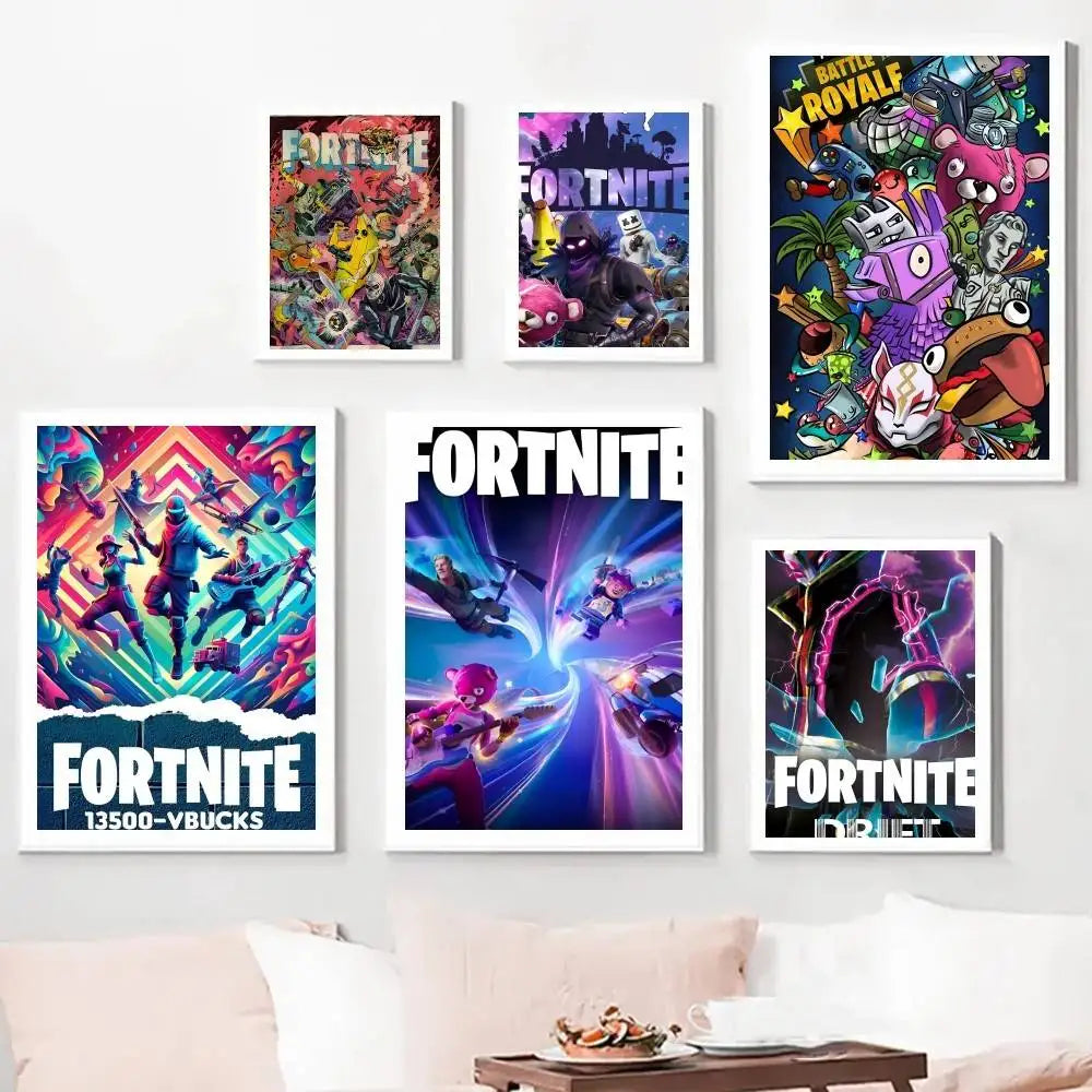 1pc F-Fortnites Game Poster Stickers Print Wall Art Canvas Painting Waterproof For Living Room Bedroom Home Decor