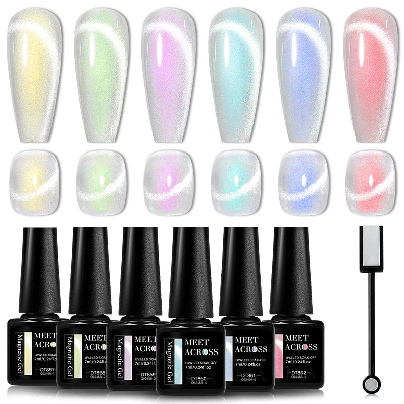 7pc Cat Magnetic Nail Gel Polish Set Long Lasting Glitter Nail Supplies Soak Off UV/LED Vernis Gel Kit for Manicure Design