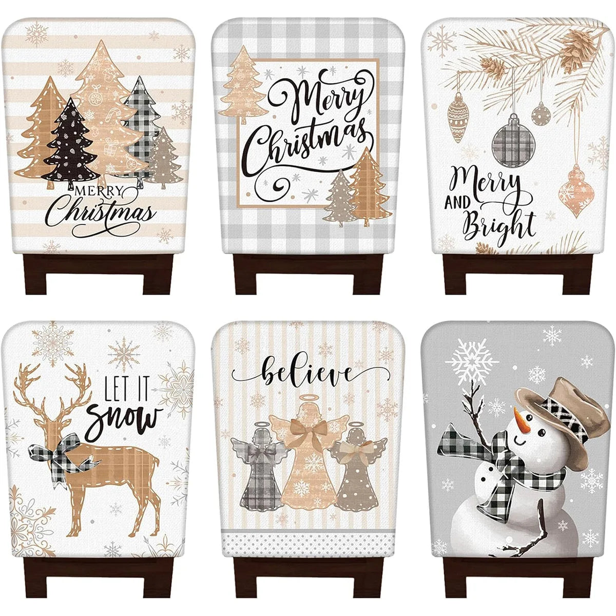 Christmas Chair Covers for Dining Room Set of 6 Xmas Party Holiday Decoration Washable Cover Chair kitchen Slipcover