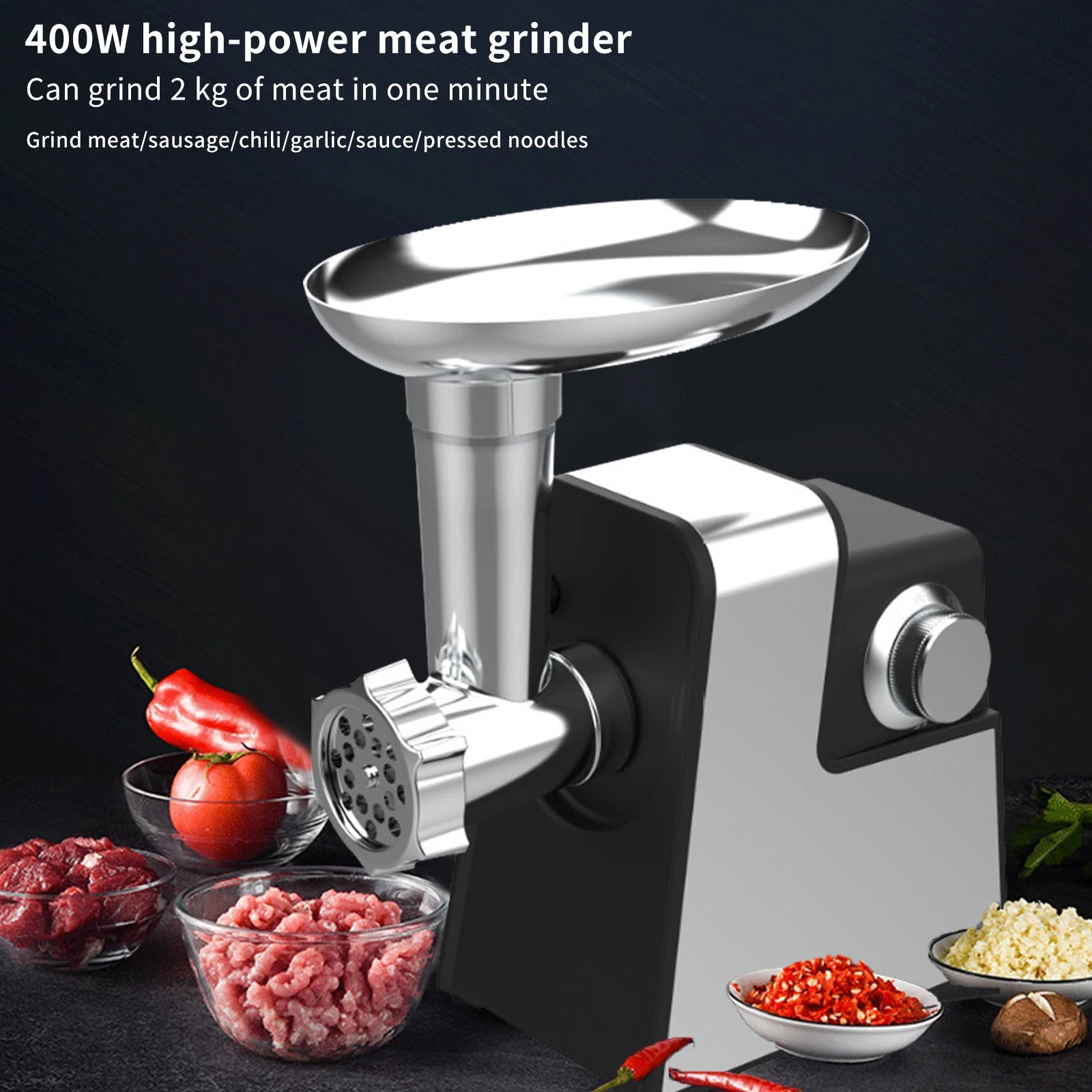 400W Electric Meat Grinder Multifunctional Mincer Sausage Stuffer Vegetable Cutter Juicer with 3 Cutting Plates Kitchen Tool
