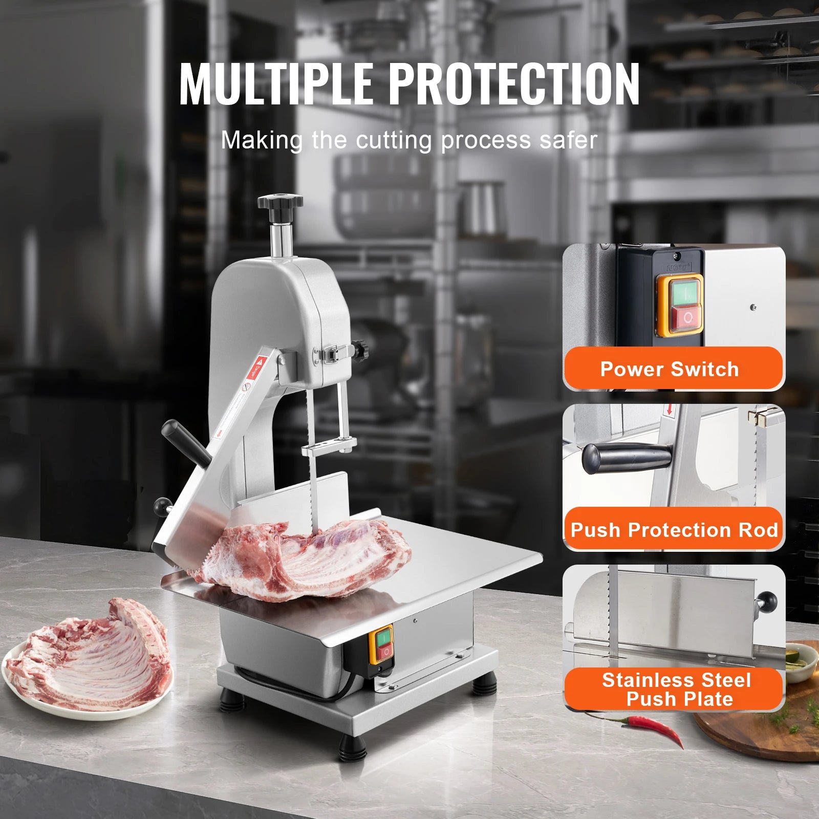 SucceBuy Commercial Electric Meat Bandsaw 650W 1800W Stainless Steel Countertop Bone Sawing Machine Frozen Fish Cutter for Pork