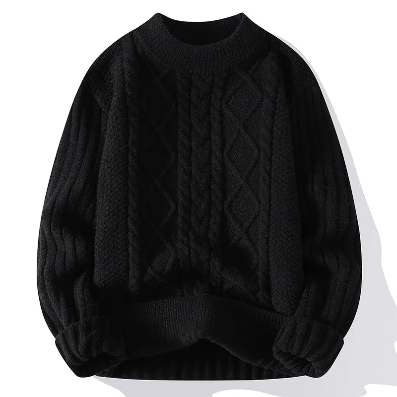 New Men's Warm Pullovers Knitted Sweater Round Neck Vintage Harajuku Loose Solid Color Casual Winter Sweaters Men Pullover Man