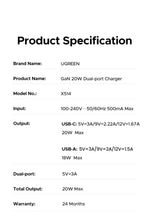 UGREEN 20W GaN Charger PD3.0 QC3.0 Mini USB C Phone Charger For iPhone 17 16 15 Pro Max Samsung S25 Xiaomi Tablet iPad Air Pro