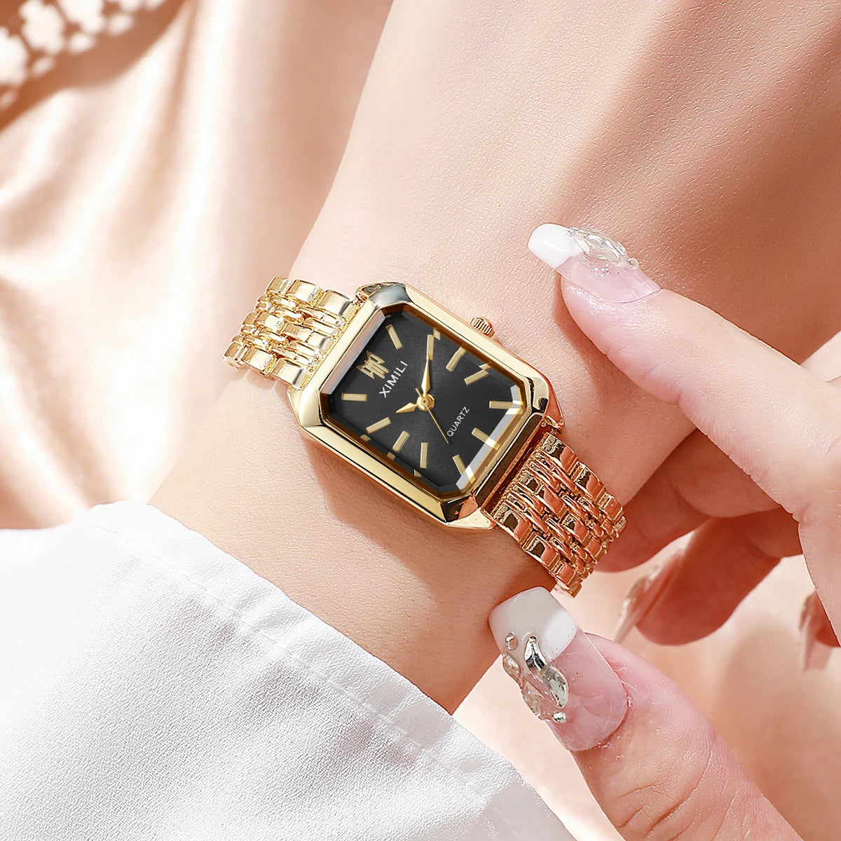 1/2/4PCS Luxury Women Watches Fashion Rectangle Woman Quartz Watch Stainless Steel Band Wristwatches Reloj Mujer（Without Box）