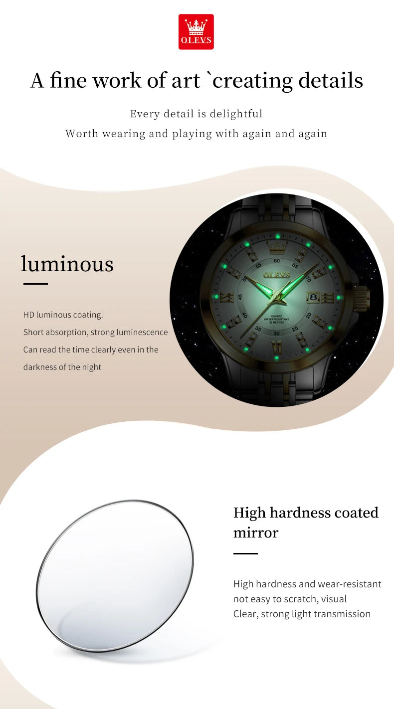 OLEVS 3620 Womens Watches Original Brand Elegant Fashion Quartz Wirtwatch For Ladies Waterproof Luminous Diamond Scale Reloj