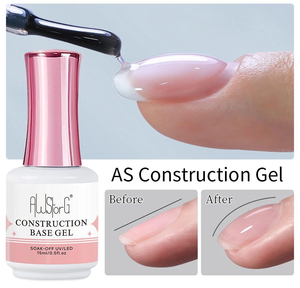 AWStorG Construction Base Gel 15ml Builder Nail Gel In A Bottle Semi Permanent Thick Rubber Base Gel Extension Nails Art