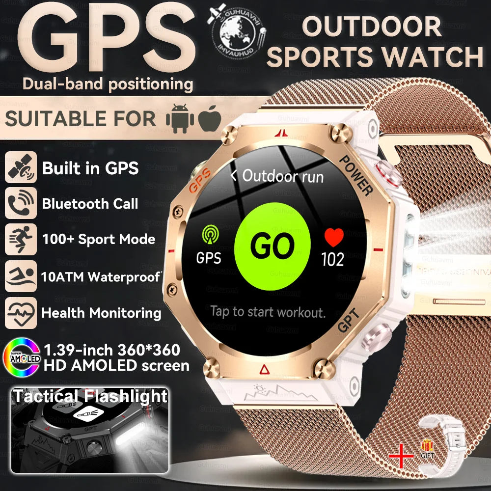 2025 New T-Rex 3 Ultra GPS Men SmartWatch 10ATM Waterproof Built-in Dual-band GNSS Compass Military Sport Flashlight Smart Watch