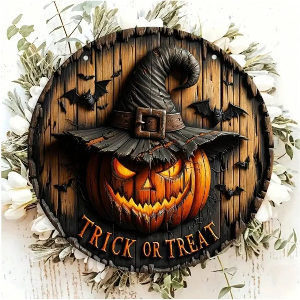 Halloween Wooden Wreath Logo Retro Pumpkin Head Horror Art Decoration Home Garden Courtyard Wooden Hanging Pendant Outdoor Props