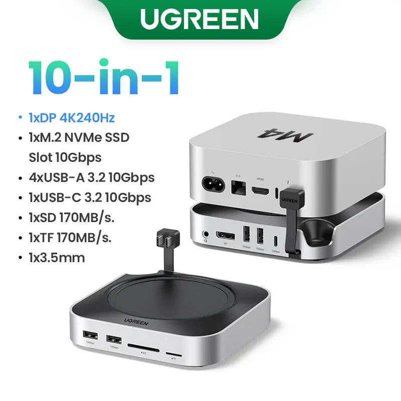 UGREEN Mac Mini Docking Station USB HUB Type-C to DP 4K240Hz M.2 NVMe SSD Slot 10Gbps USB-A Splitter SD&TF 3.5MM for Mac Mini M4