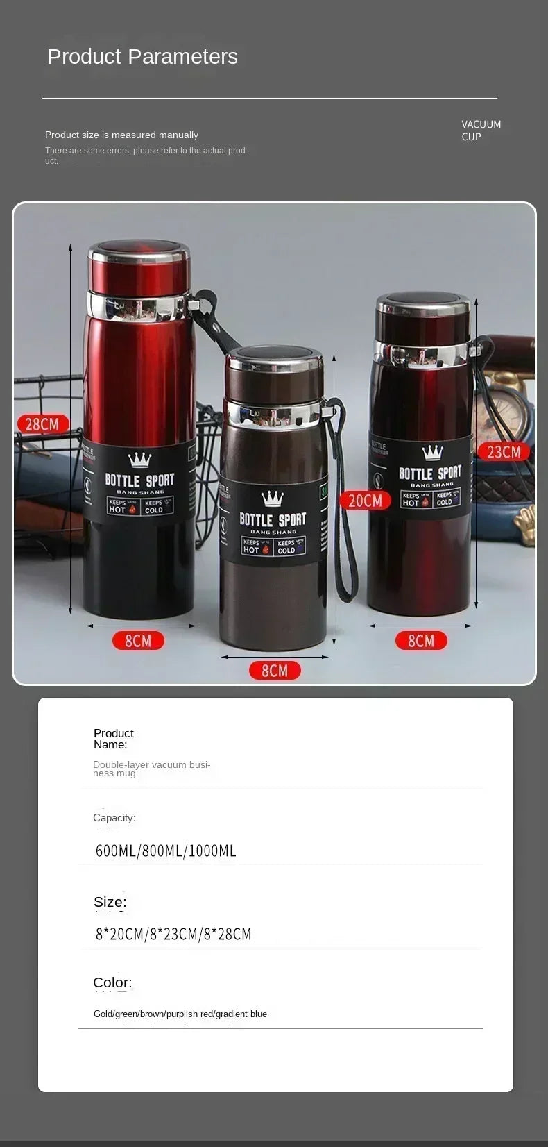 Thermal Water Bottle Keep Cold and Hot Water Bottle Thermos for Coffee Tea Vacuum Flasks Stainless Steel Thermos Bottle