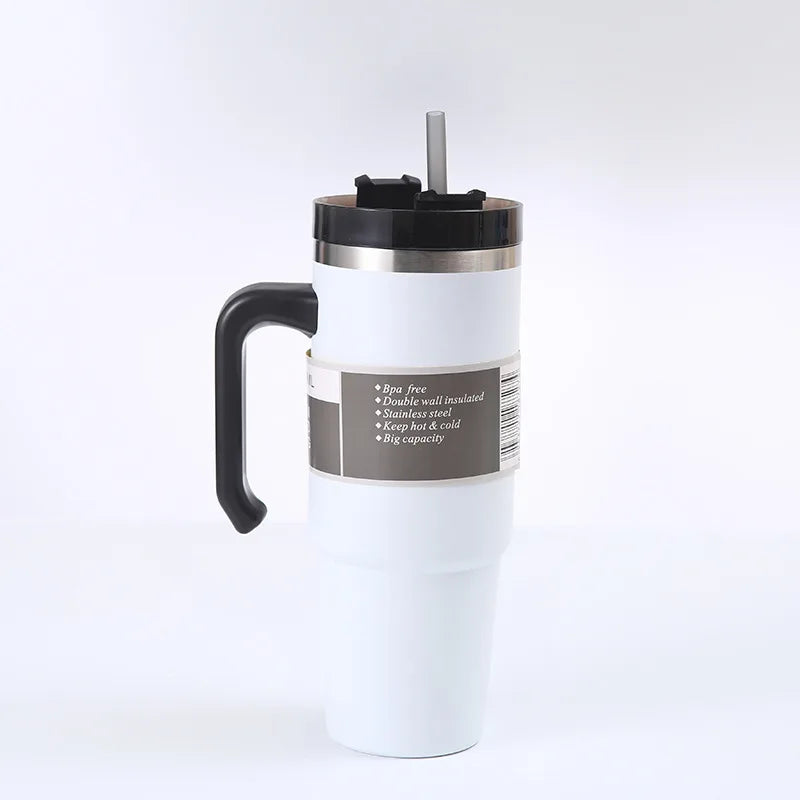 20oz/30oz Stainless Steel Car Thermos Bottle Travel Sports Water Bottle Large Capacity with Handle Straw Mug Outdoor Coffee Cup
