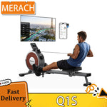 MERACH Q1S Magnetic Rowing Machine, 16-Level Resistance, 350lbs Capacity, Dual Rail, LCD Monitor, App Compatible, Manual Adjust