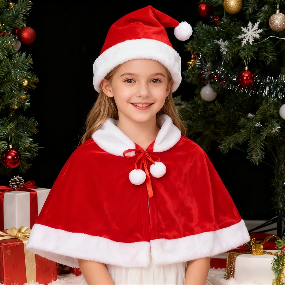 Christmas Shawl Performance Clothing Santa Claus Christmas Cloak Children's and Adults Christmas Cloak Velvet Christmas Costume