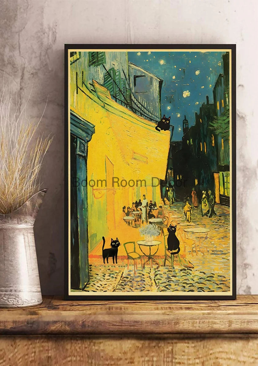 Digital Cats Cute Poster Kraft Paper Prints Modern DIY Funny Cartoon Room Painting Prints Art Picture Posters Living Room Decor