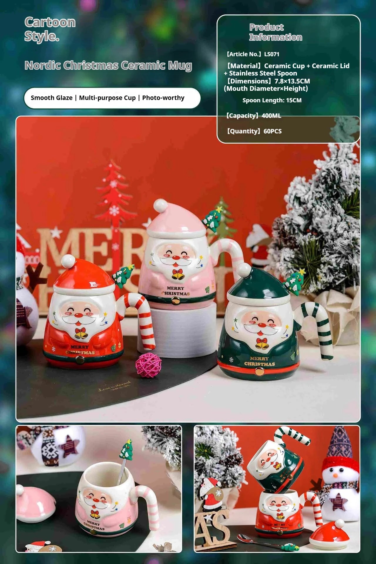 Christmas-themed ceramic cups, holiday mugs, Santa Claus design drinkware, and commemorative gifts, ideal for seasonal gifting