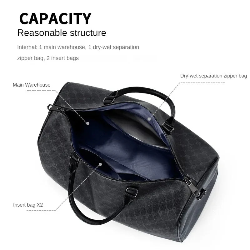 Men Business Travel Luggage Bag Leather Travel Duffle Large Capacity Hand Luggage Bag Short Trip Shoulder Bags Luxury Handbag
