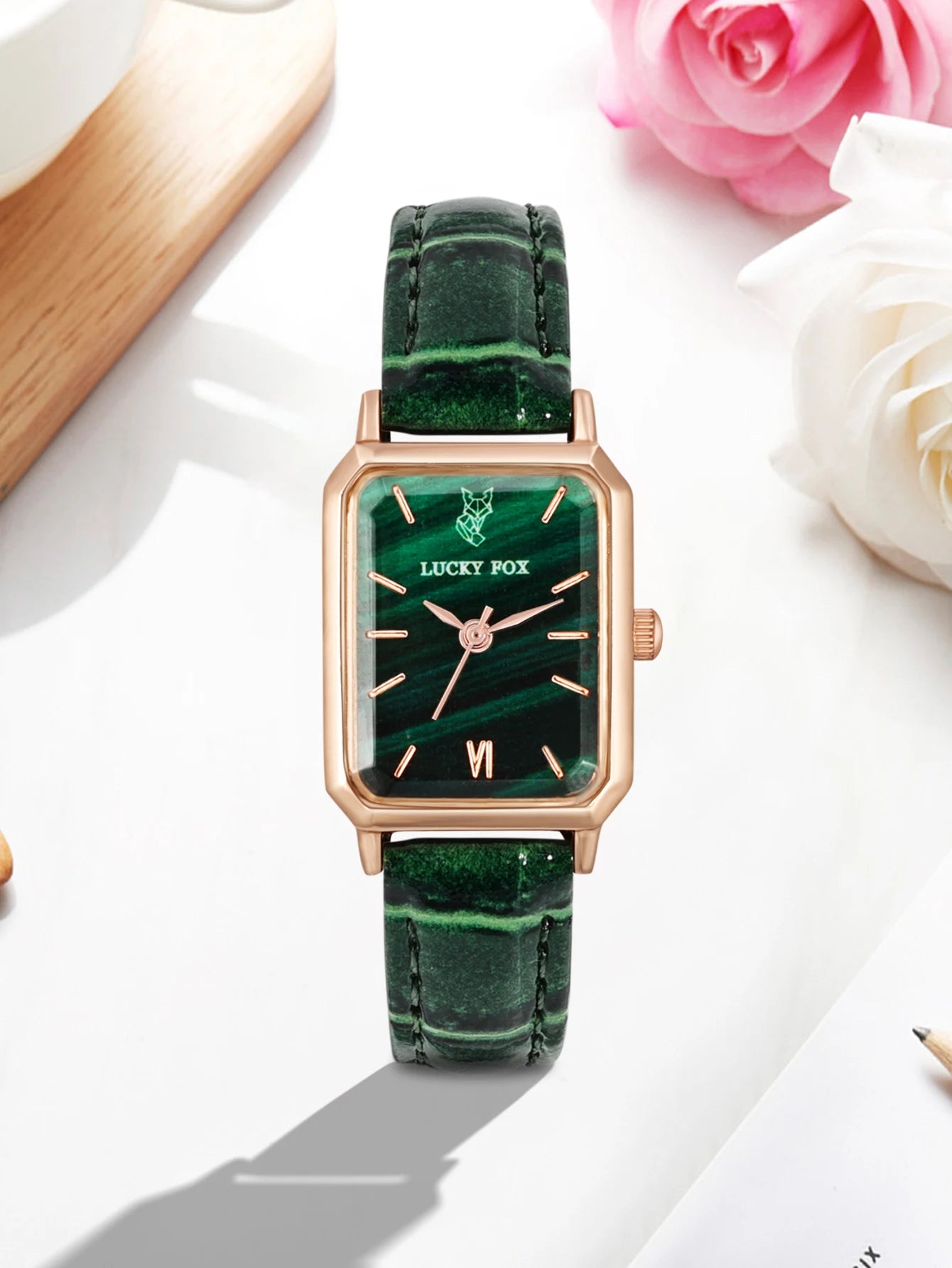 LUCKY FOX Women Watches Fashion Green Square Leather Quartz Watch Luxury Ladies Wristwatch Girlfriend Gift