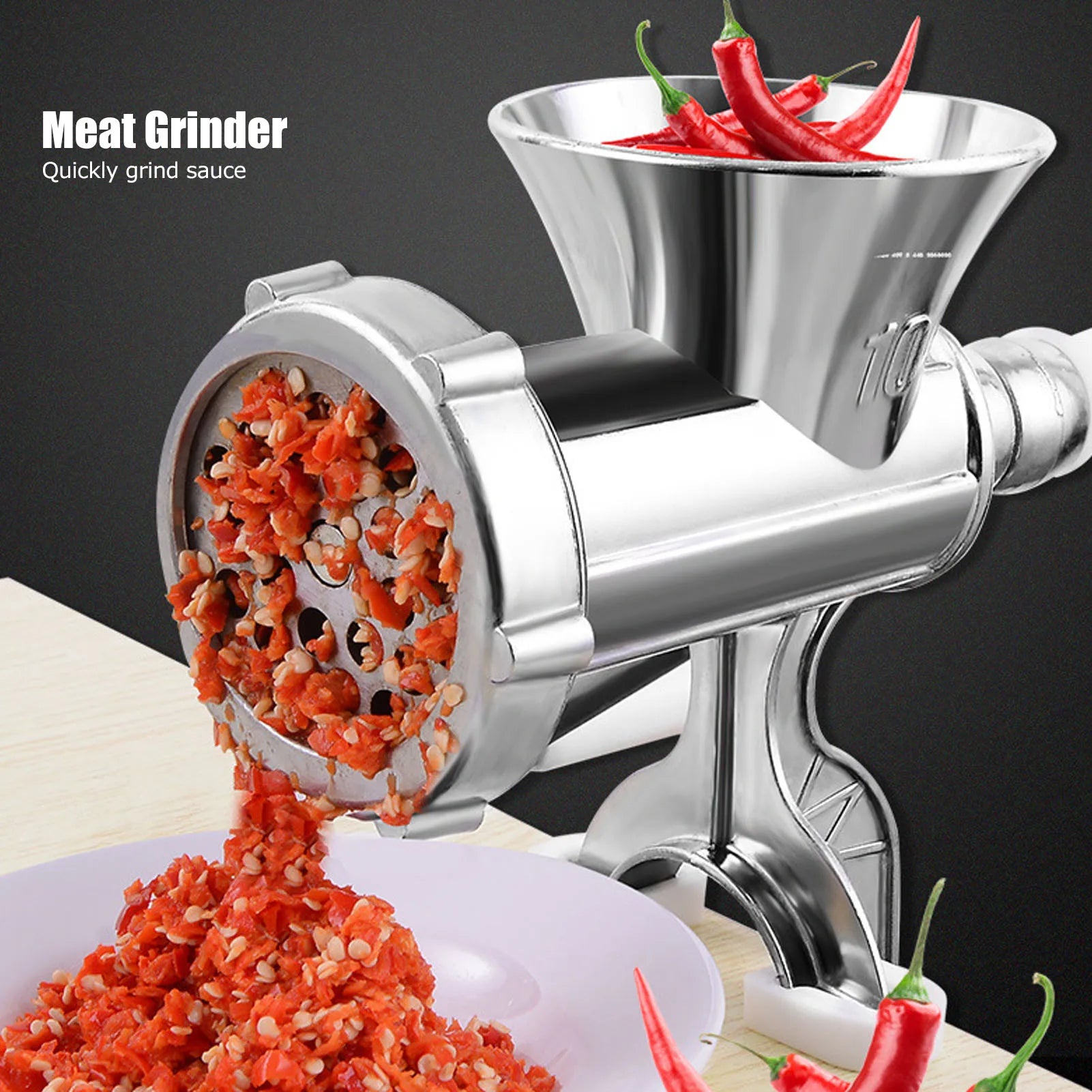 Manual Meat Grinder Silver Aluminum Alloy Powerful Home Sausage Kitchen Appliances Vegetable Chopper Pepper Supplies Mincer