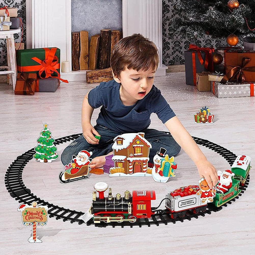 Christmas Train Christmas Tree Decoration Accessories Track Small Train with Music Santa Claus Train Set Children's Gift