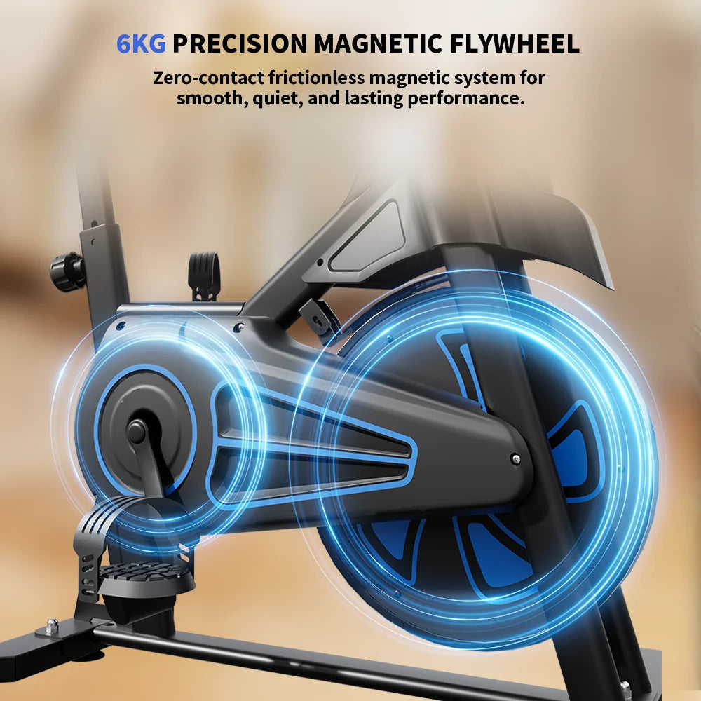 Formill QK116 Indoor Magnetic Spinning Bike, 6KG Flywheel Home Exercise Bike with LCD Display, Adjustable Resistance, Quiet Belt