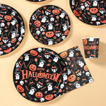 Halloween Disposable Tableware Halloween Party Decoration Spooky Pumpkin Paper Plates Napkins Cups Trick or Treat Party Supplies