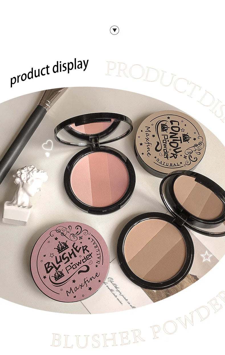 3in1 Three Colors Powder Tray Blush Contouring Waterproof Long Lasting Delicate Natural Face Makeup