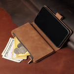 Premium Leather Wallet Case For iPhone 16 15 14 13 12 11 17 Pro Max Plus 17Air 16e Zipper Wallet Card Slots Magnetic Flip Cover