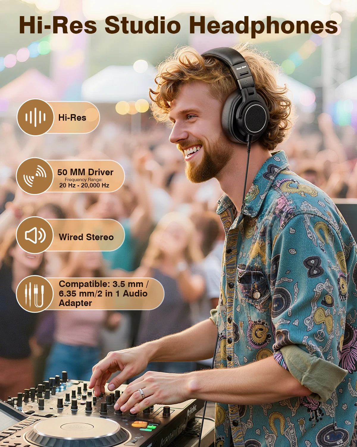 New Bee Wired Hi-Res Studio Headphone Monitor Music Professional Studio Pro 50 DJ Headphones With Microphone Over Ear Earphone