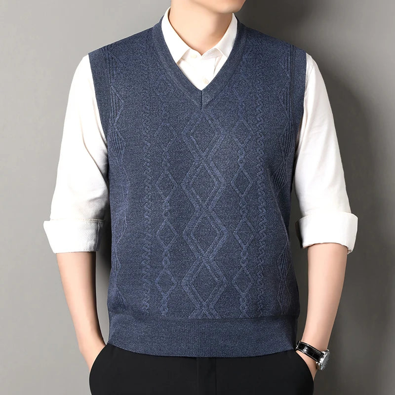 Cardigan Sweater Vests Men Autumn Winter Fleece Knitted Waistcoat Argyle Plaid Smart Causal Fashion Knit Sleeveless Sweater Vest