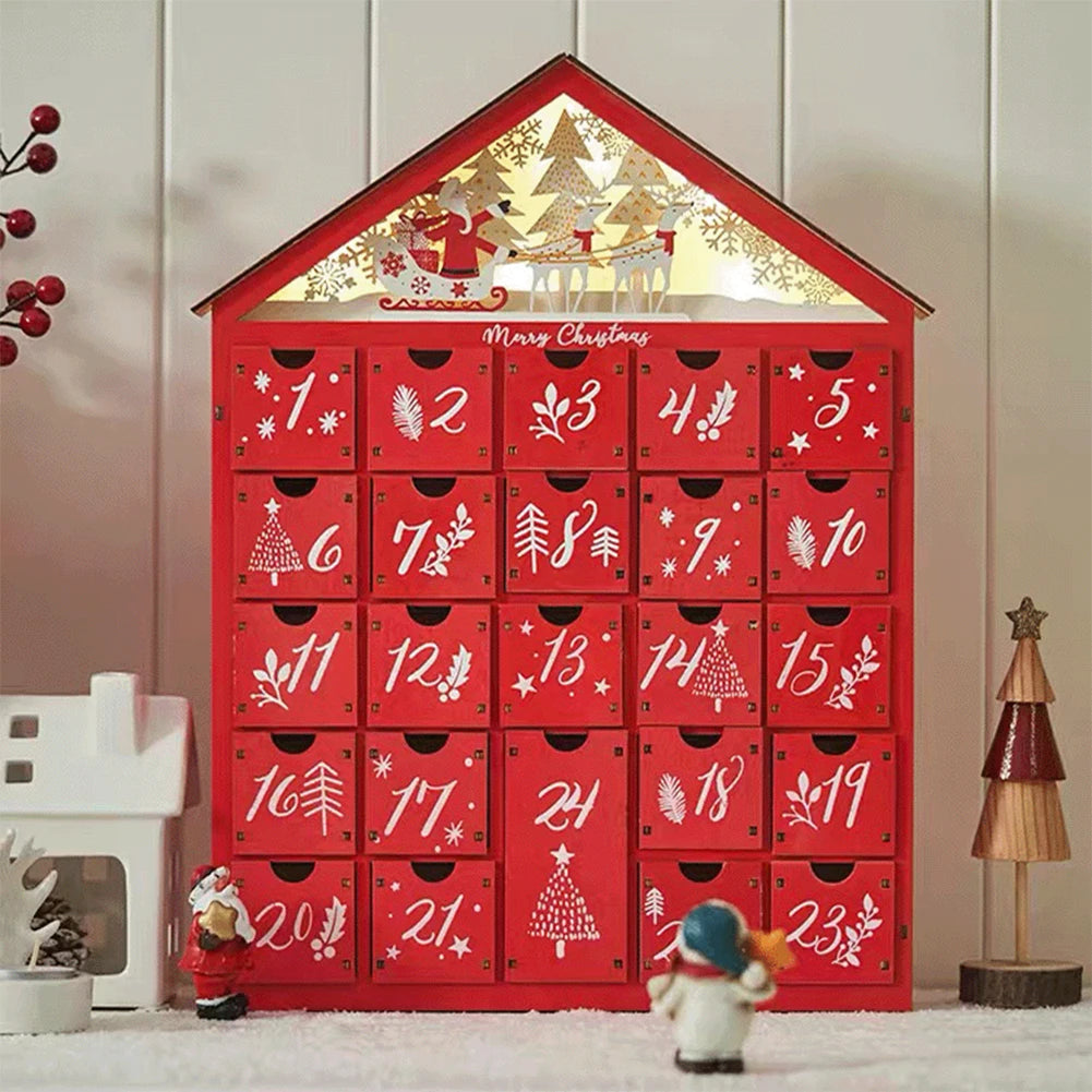 Red House Christmas Wooden Advent Calendar With 24 Storage Drawers Countdown To Christmas Decoration Candy Storage Box