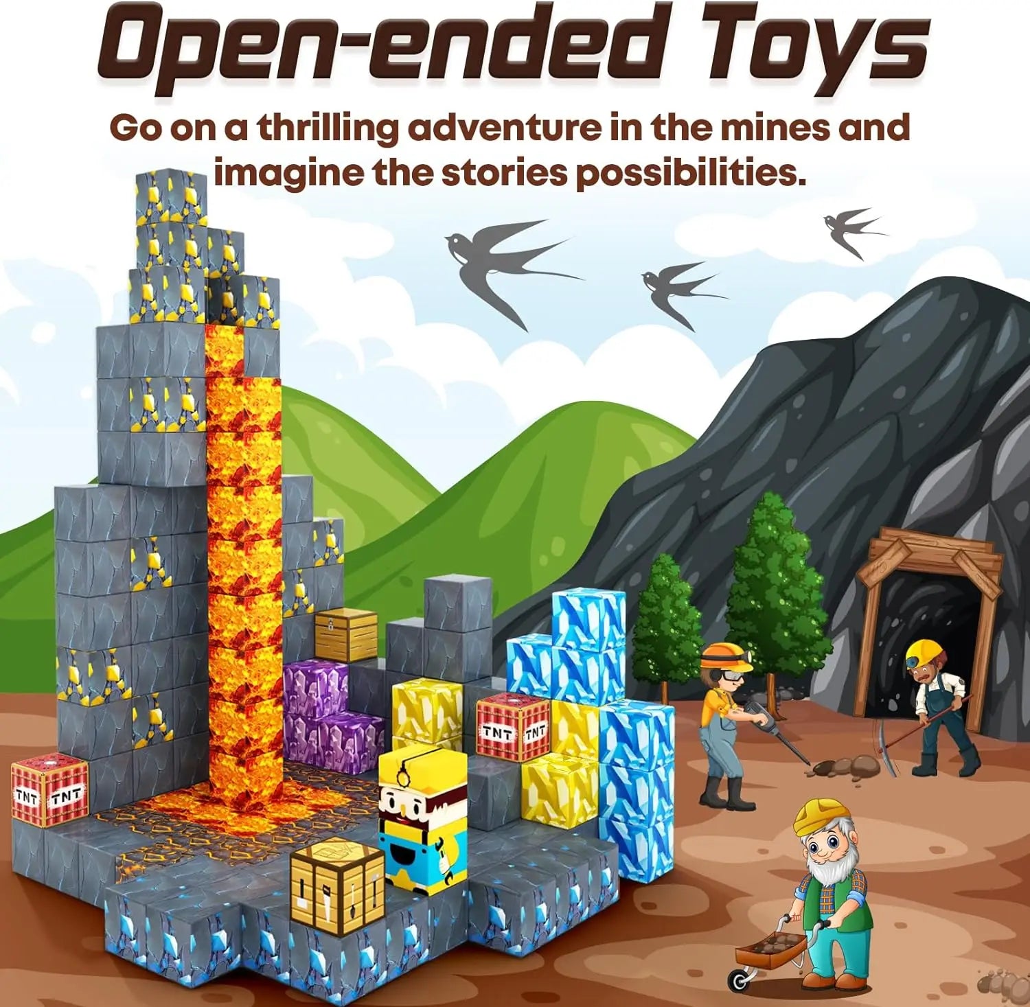 Magnetic Building Blocks Mine World Magnet Cube Set for Boy Girl Kid Age 3+ DIY Model Children STEM Educational Sensory Toy