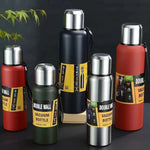 500/700/1000/1500ml Stainless Steel Thermos Flask Metal Drinkware Portable Vacuum Insulated Coffee Bottle with Rope and Cup
