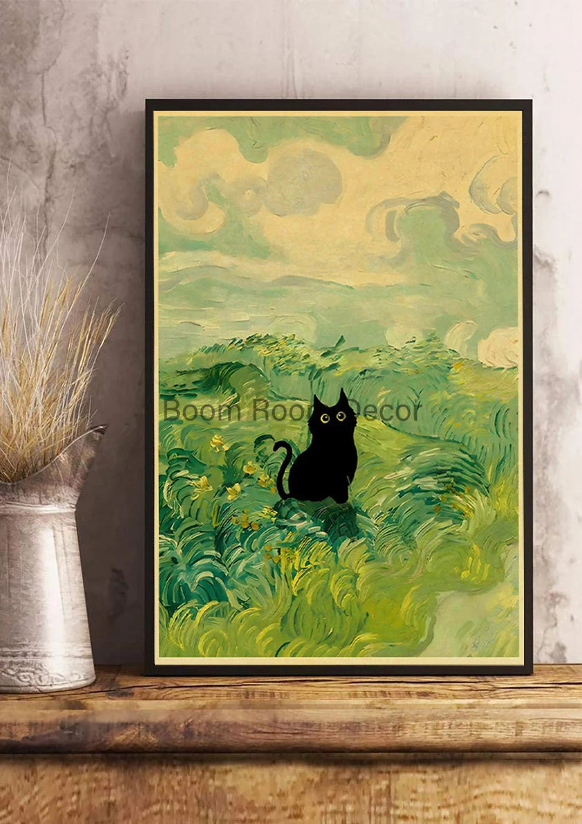 Digital Cats Cute Poster Kraft Paper Prints Modern DIY Funny Cartoon Room Painting Prints Art Picture Posters Living Room Decor