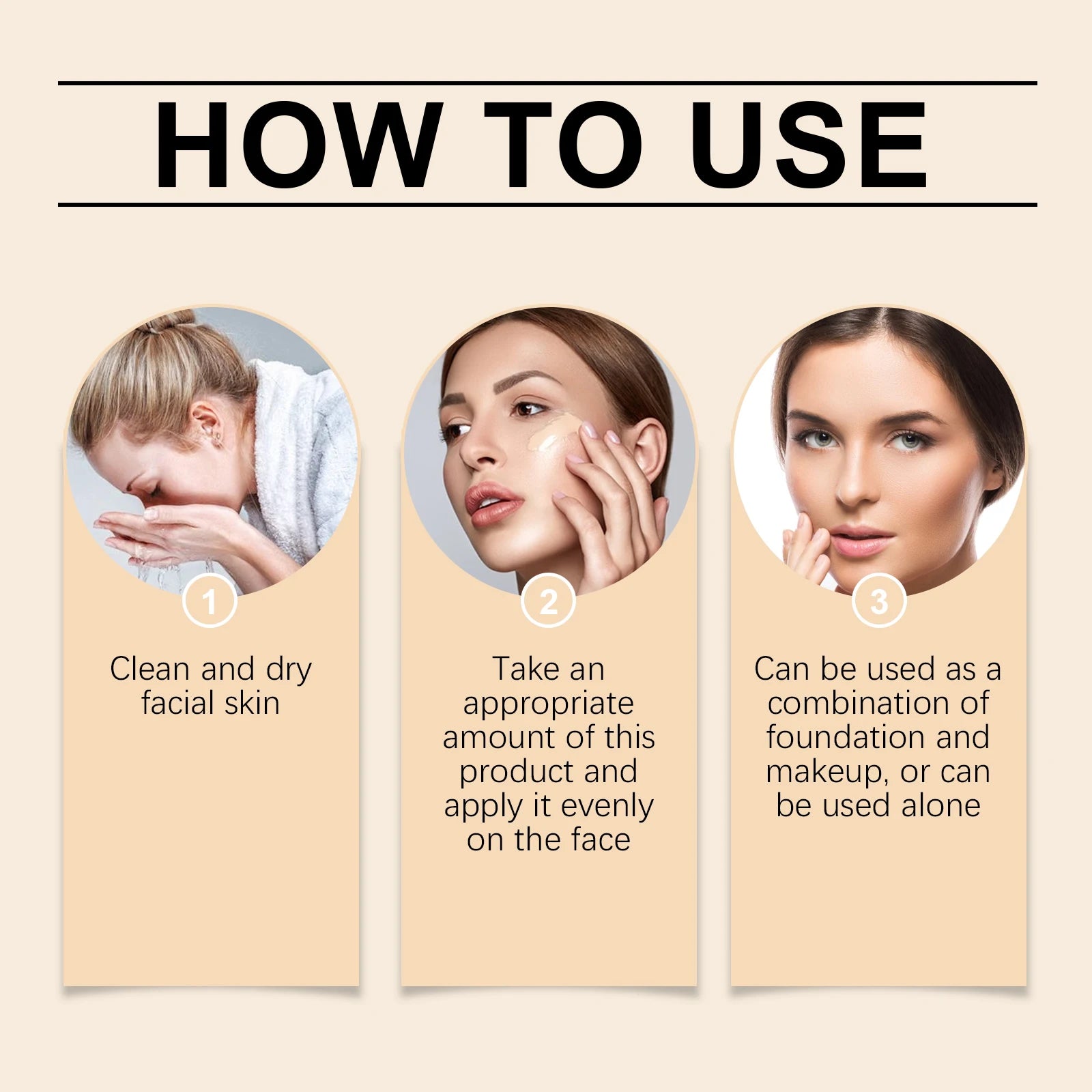 1/2/3pcs CC Cream Foundation Waterproof Brighten Moisturizing Foundation Concealer Oil-Control Sunscreen Spf 50 Makeup Product