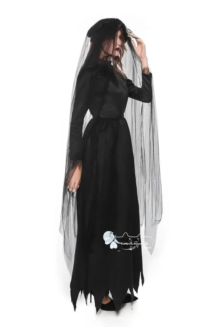 Frightening Vampire Black Bridal Gown Cosplay Costume Unique Special Purpose Clothing From China Mainland For Halloween Party