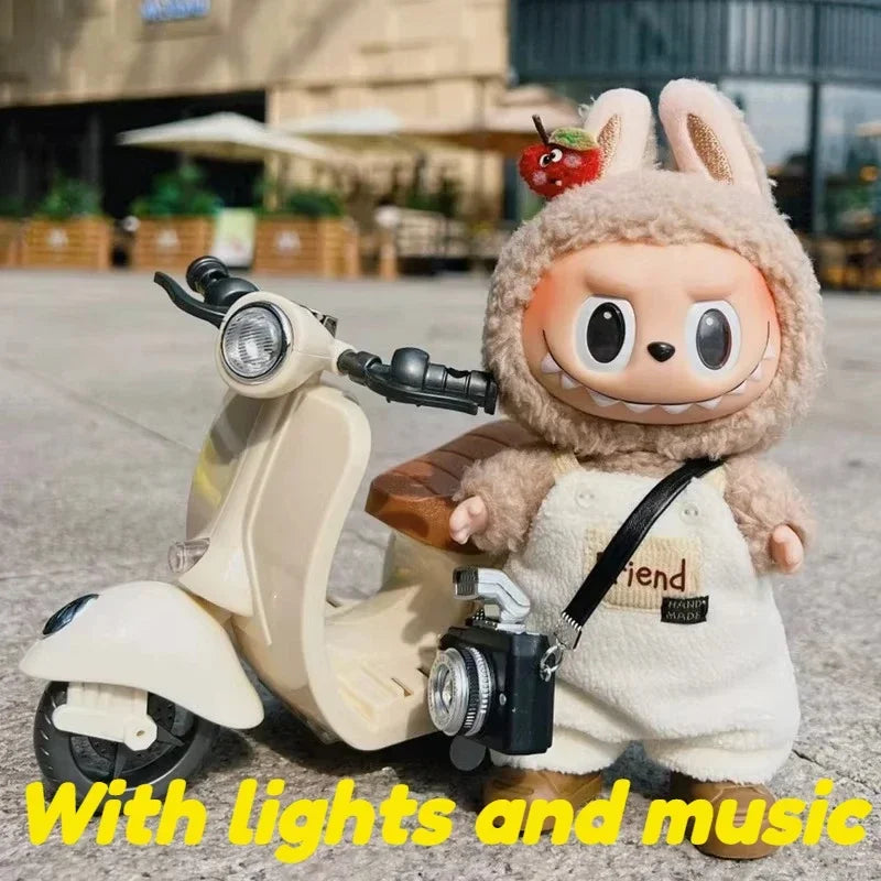 New Mini Electric Motorcycle Toy For Labubu Doll Accessories Fun Cute Doll Toys With Lights And Music Rotating Miniature Gift