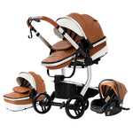Lightweight Baby Stroller 3 in 1 Stroller PU Leather Stroller for Newborn Baby Car Seat Portable Baby Cart Pram High Landscape