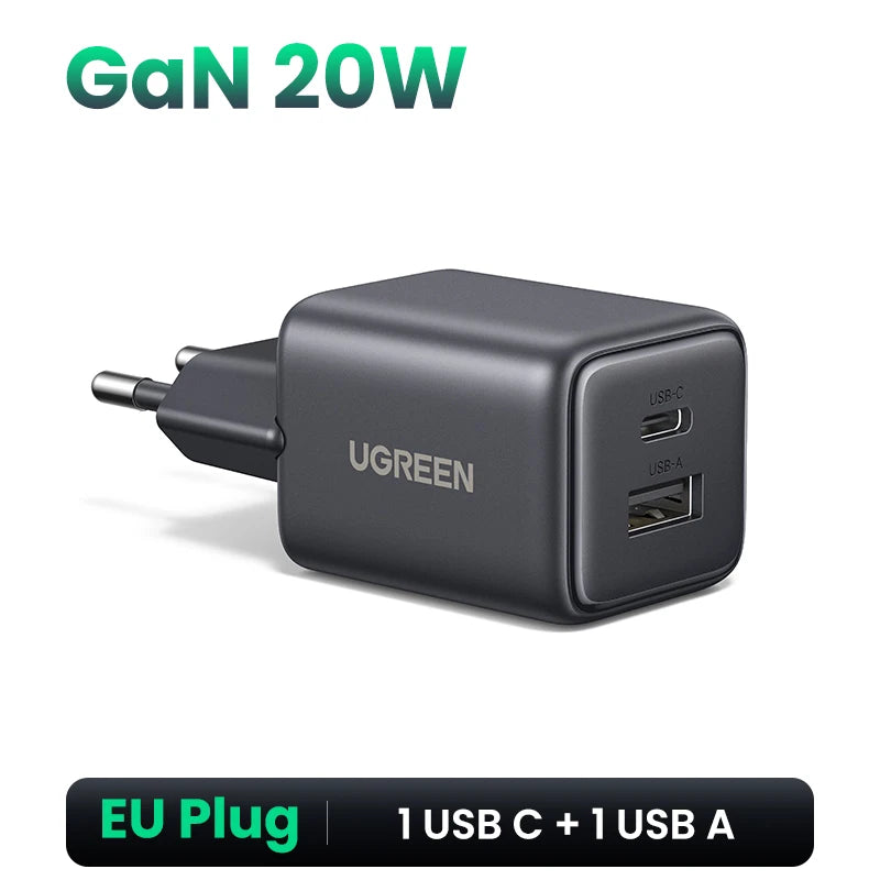 UGREEN 20W GaN Charger PD3.0 QC3.0 Mini USB C Phone Charger For iPhone 17 16 15 Pro Max Samsung S25 Xiaomi Tablet iPad Air Pro