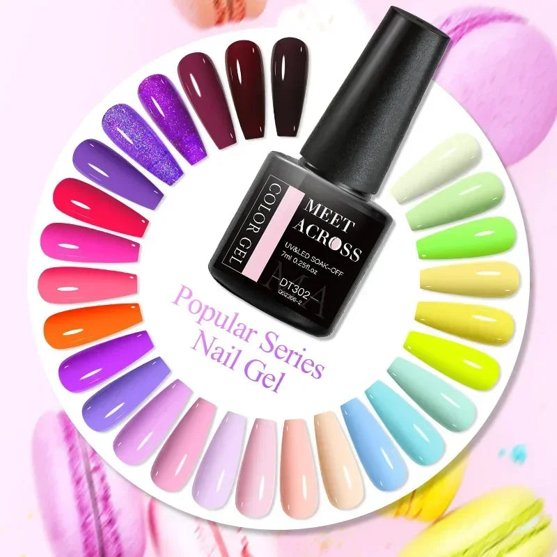 MEET ACROSS 6Pcs Gel Nail Polish Set Pink Red Green Macaron Color Manicure Kit For Nails UV Gel Nail Art Varnish Nail Supplies