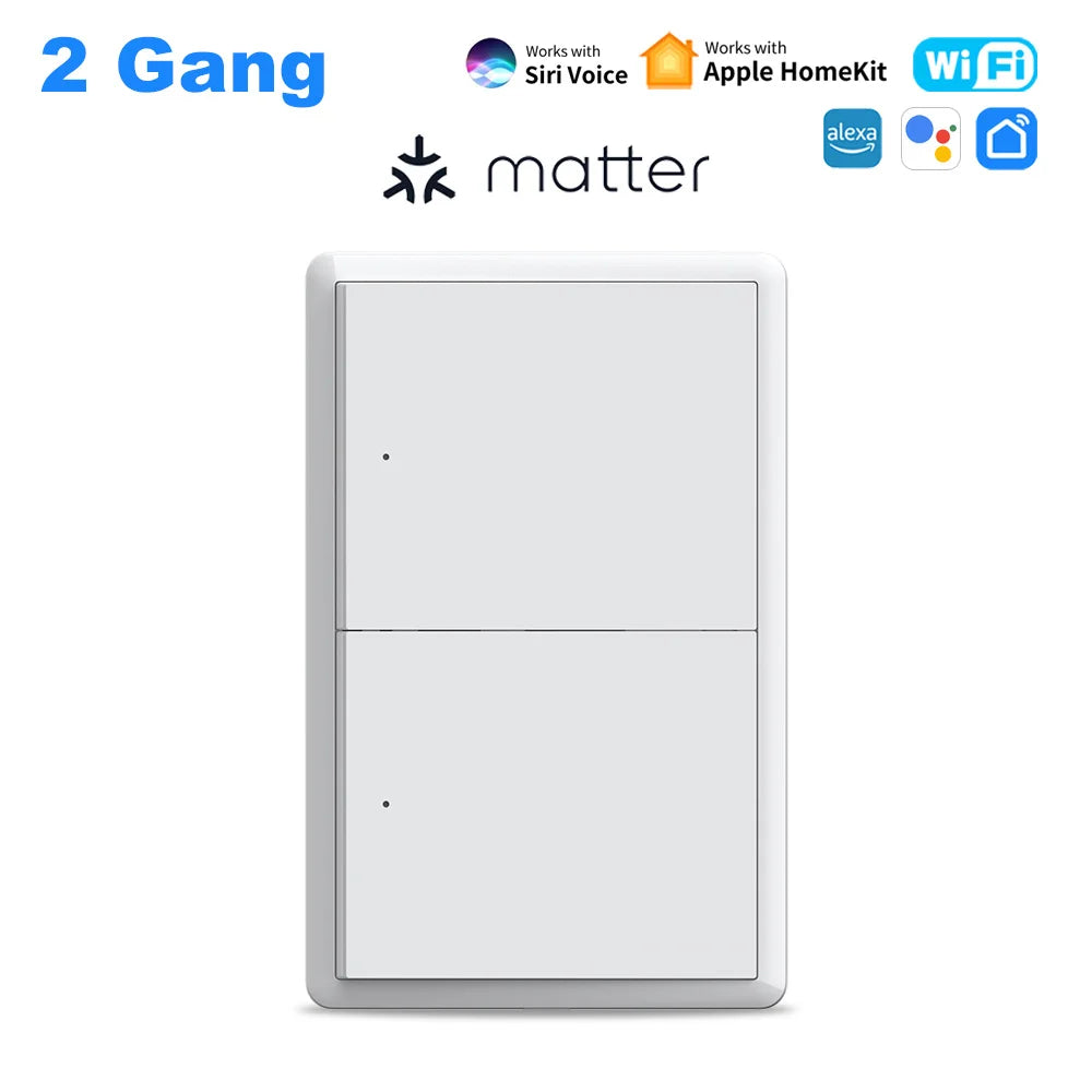 Manhot Matter WiFi Smart Wall Light Switch 1 2 3 4 Gangs with Neutral Wire Push  Physical Light Switches work with Homekit App