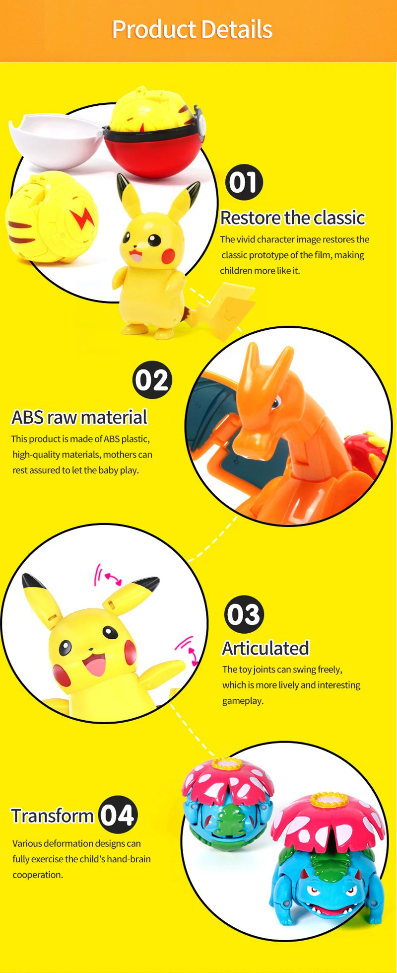 Figure Pokemon Pokeball transform Pikachu Charizard Venusaur Blastoise Mewtwo Gyarados Solgaleo Lunala Eevee poke ball toy gift