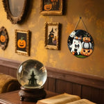2D Halloween Circular Wooden Sign, Cute Ghost, Bat, Pumpkin Design, Suitable for Home, Room, Garden, Party Decoration, Gifts